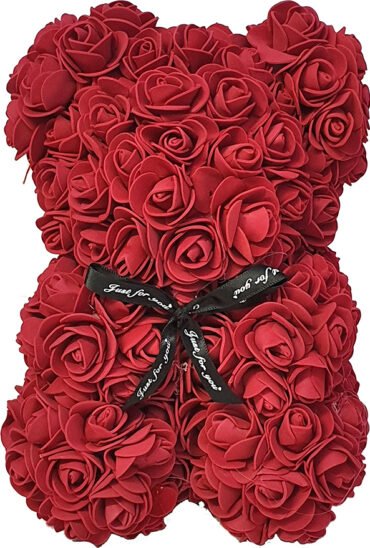 Αρκουδάκι Με Μπορντό Τριαντάφυλλα 25cm Σε Συσκευασία Δώρου